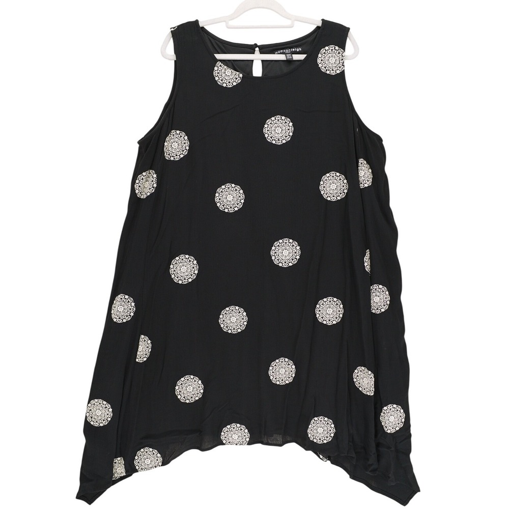 Madison Leigh Black Dress 22W Embroidered Medallion Sharkbite Hem Sleeveless
